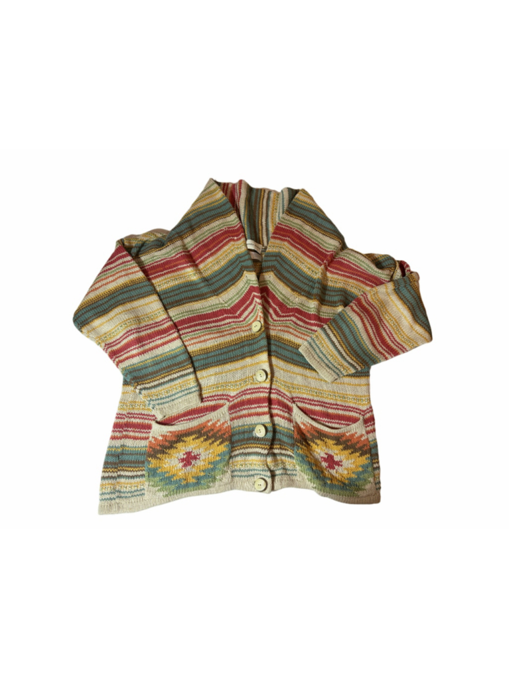 Mark Shale Cardigan Women’s Medium Striped Shawl Collar Southwestern Knit